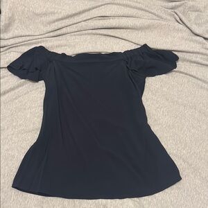 Massimo Dutti Black Fitted Ruffled Blouse